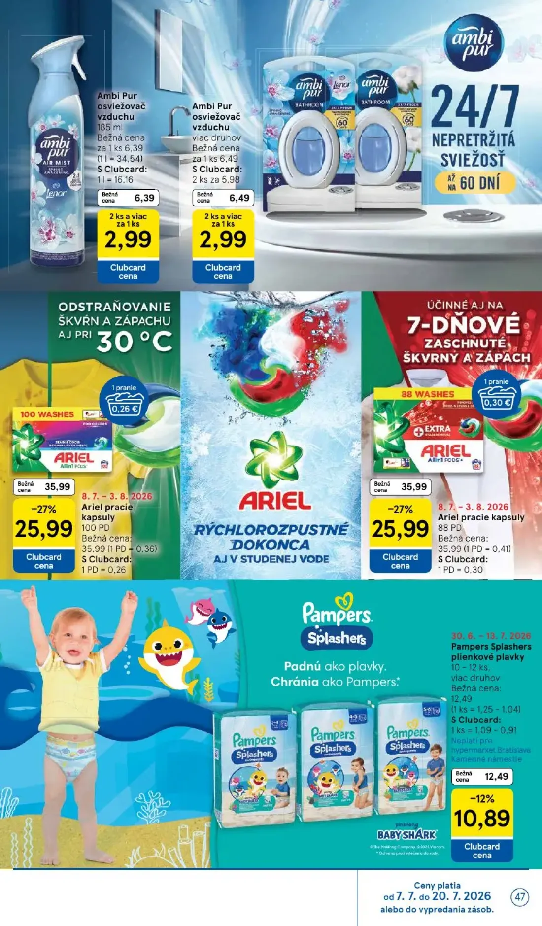 Tesco leták, strana 47 z 48 — Ariel pracie kapsuly, Ariel pracie kapsuly, Ambi Pur osviežovač vzduchu