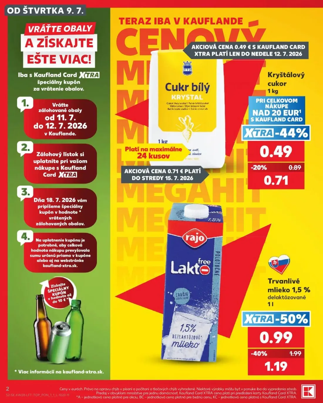 Kaufland leták, strana 2 z 82 — Trvanlivé mlieko 1,5% delaktózované, Kryštálový cukor