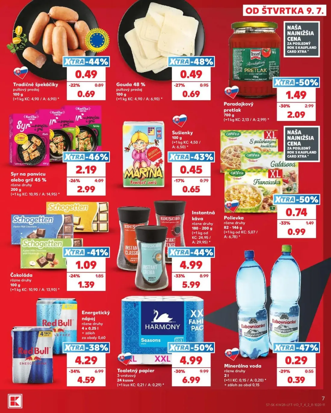 Kaufland leták, strana 7 z 82 — Toaletný papier Harmony Seasons XXL, Energetický nápoj Red Bull, Syr na panvicu alebo gril 4…