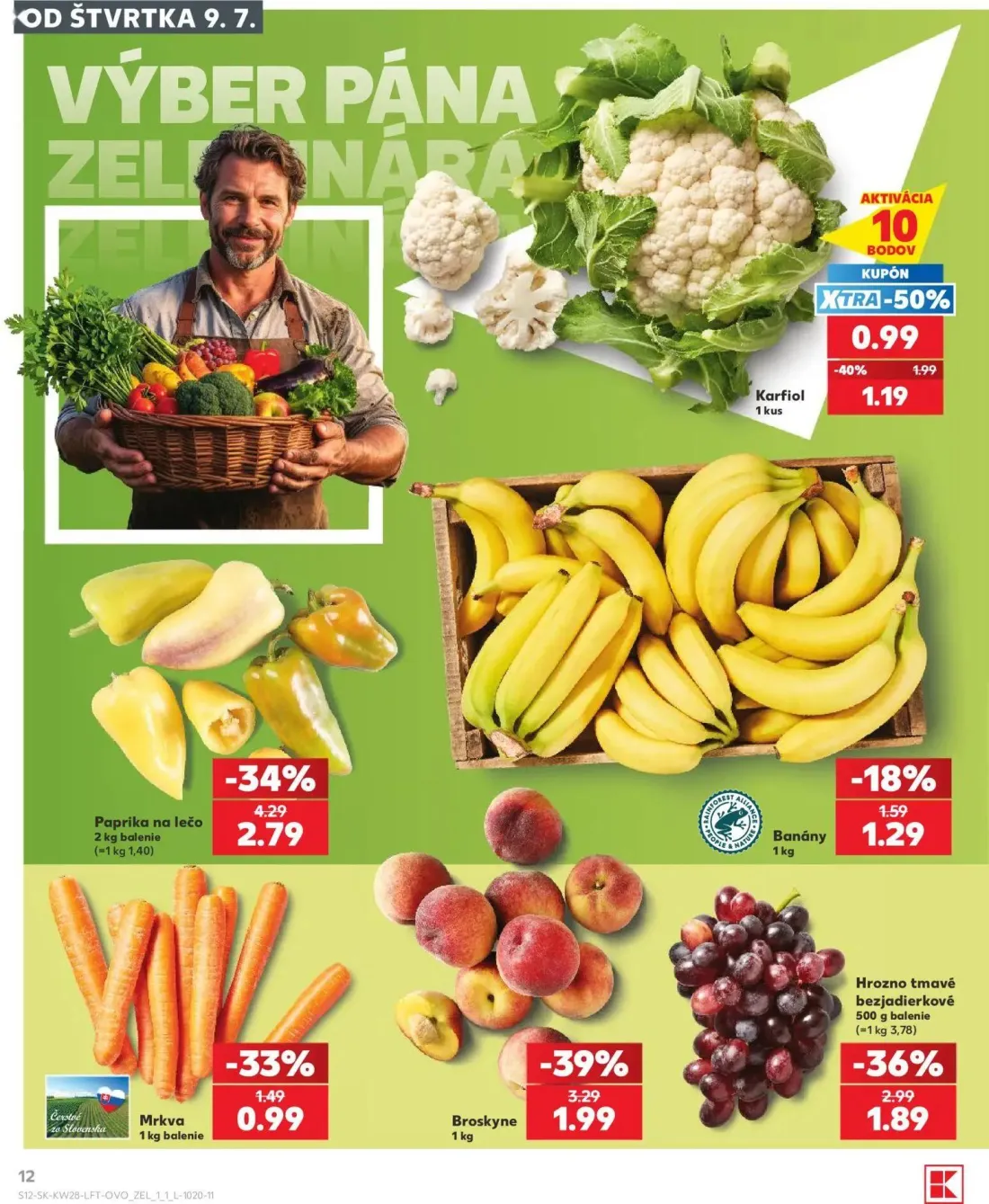 Kaufland leták, strana 12 z 82 — Paprika na lečo, Broskyne, Hrozno tmavé bezjadierkové