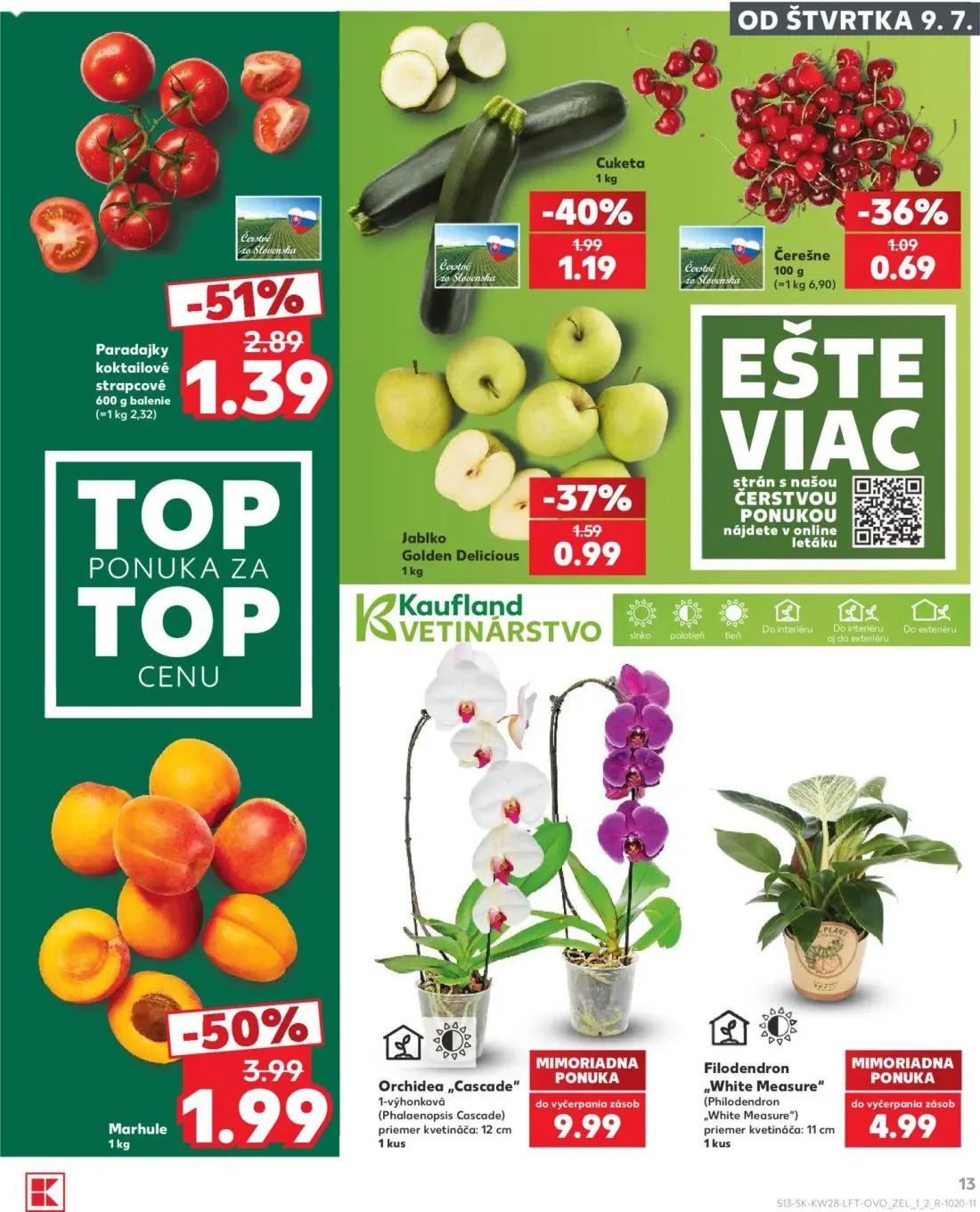 Kaufland leták, strana 13 z 82 — Marhule, Paradajky koktailové strapcové, Cuketa