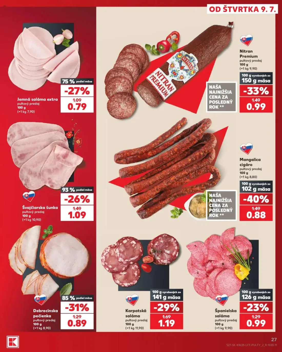 Kaufland leták, strana 27 z 82 — Mangalica cigáro, Nitran Premium, Karpatská saláma