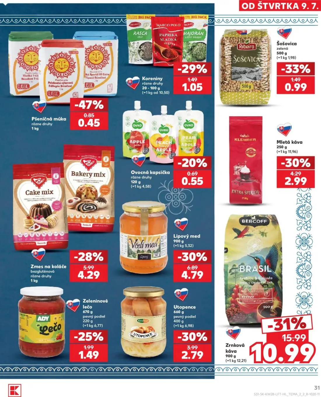 Kaufland leták, strana 31 z 82 — Lipový med, Utopence, Šošovica zelená