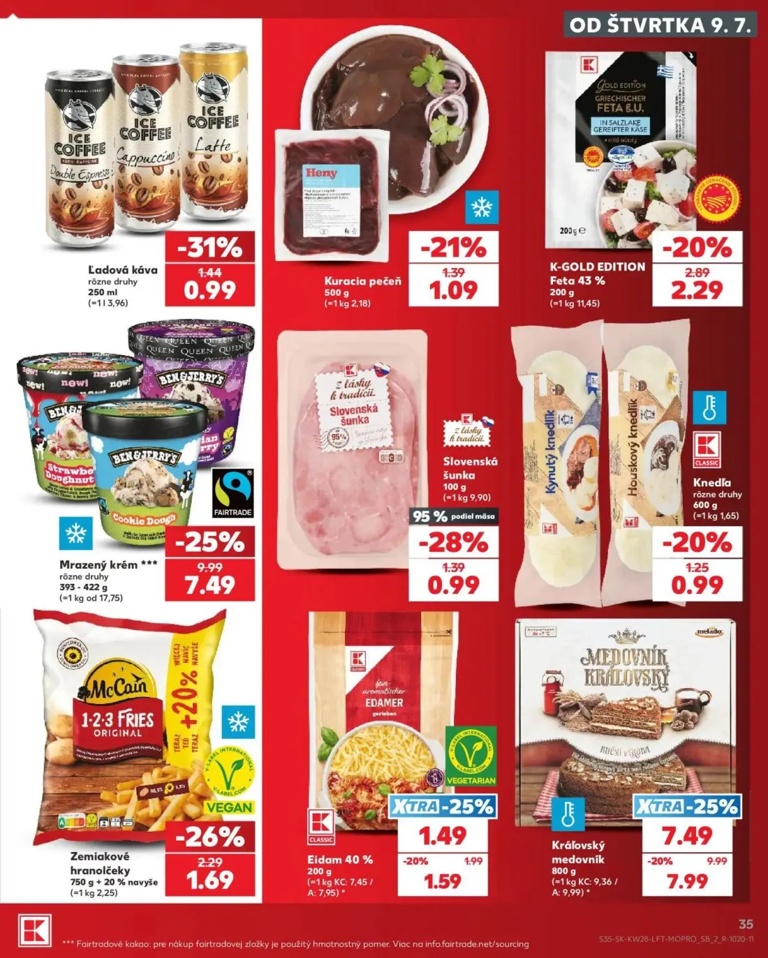 Kaufland leták, strana 35 z 82 — K-GOLD EDITION Feta 43%, Eidam 40%, Slovenská šunka