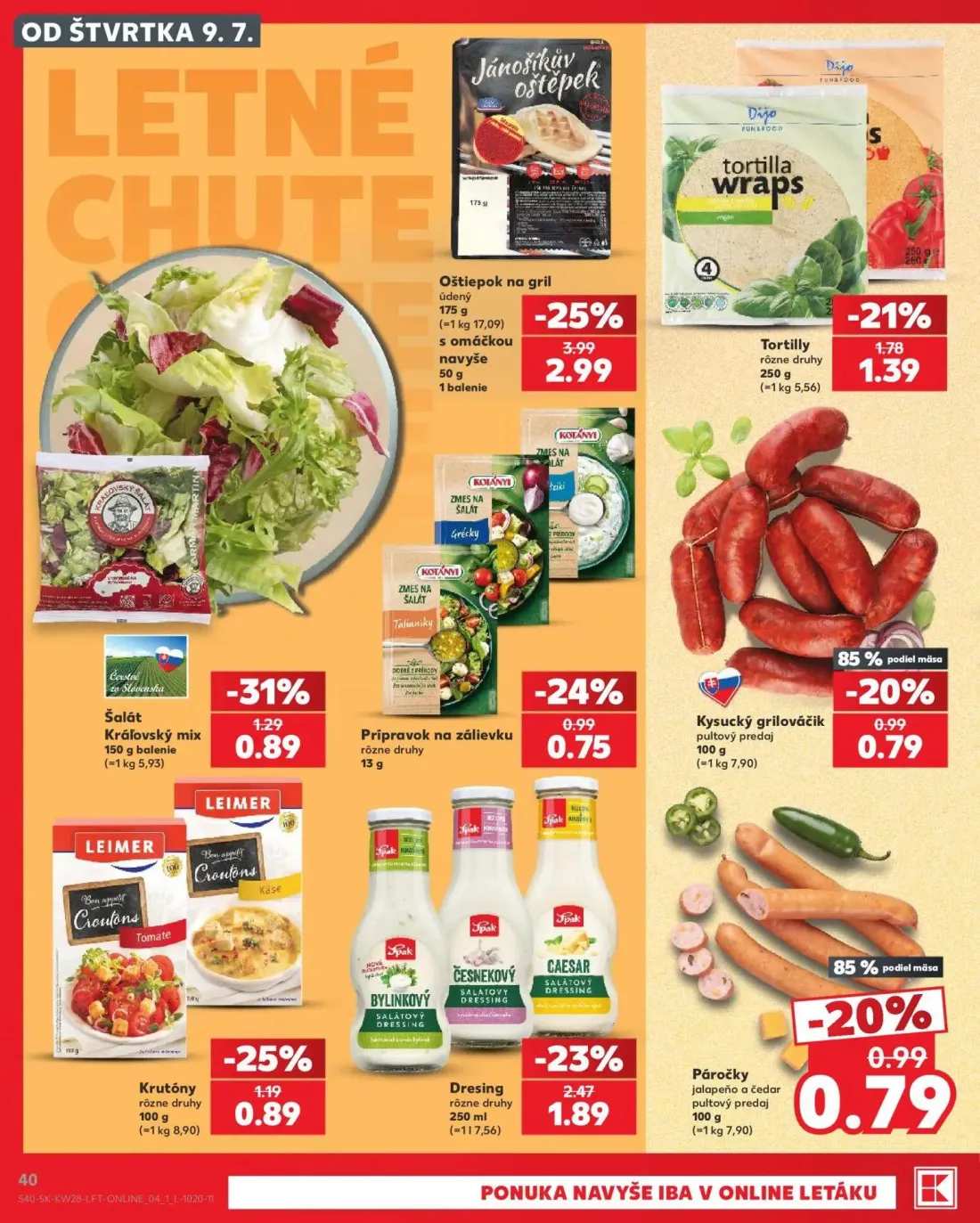 Kaufland leták, strana 40 z 82 — Oštiepok na gril údený, Kysucký grilováčik pultový predaj, Páročky jalapeño a čedar pultový…
