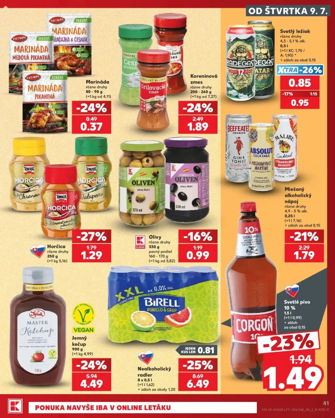 Kaufland leták, strana 41 z 82 — Nealkoholický radler, Miešaný alkoholický nápoj, Svetlé pivo 10%