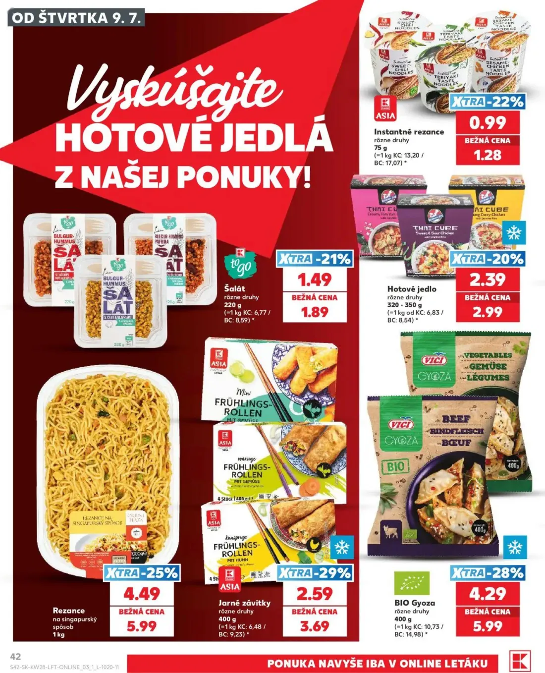 Kaufland leták, strana 42 z 82 — BIO Gyoza, Rezance na singapurský spôsob, Jarné závitky