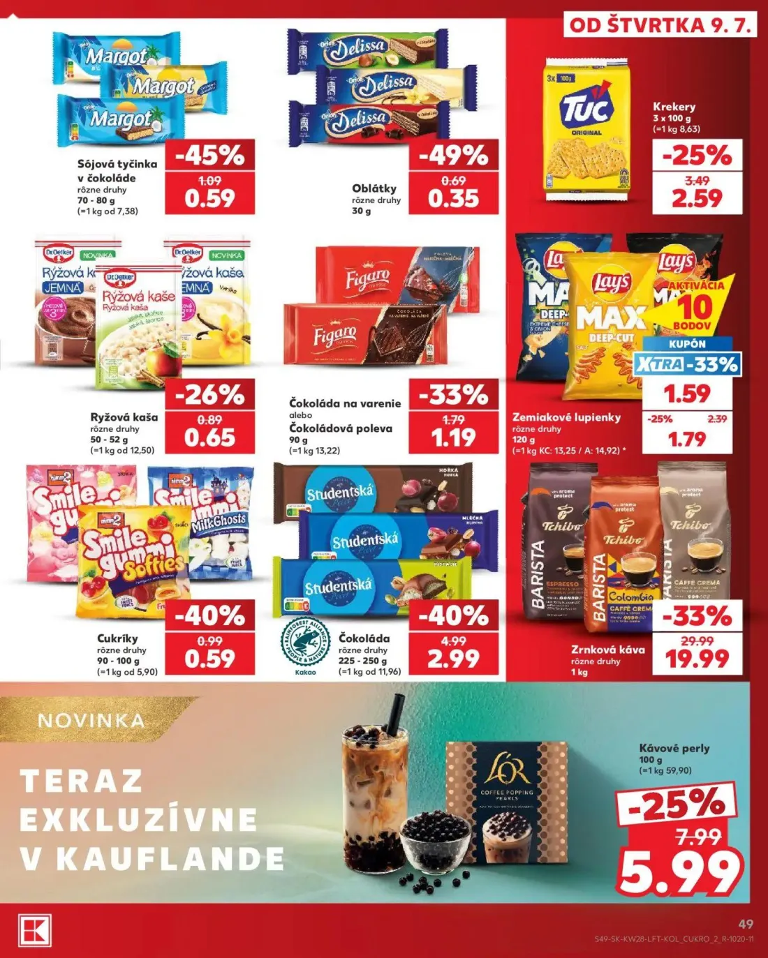 Kaufland leták, strana 49 z 82 — Čokoláda, Krekery TUC, Zemiakové lupienky