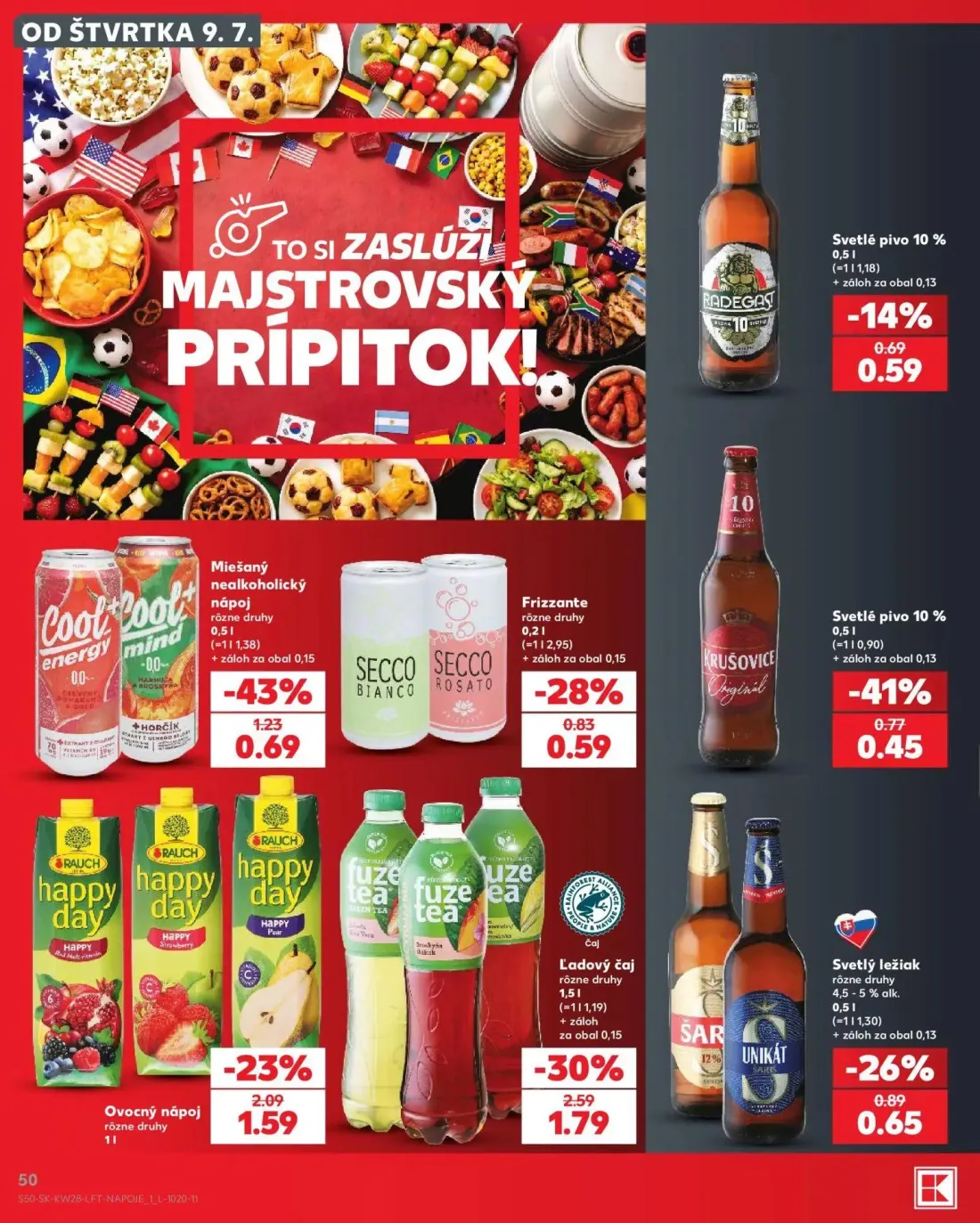 Kaufland leták, strana 50 z 82 — Čaj Ľadový čaj, Miešaný nealkoholický nápoj, Ovocný nápoj