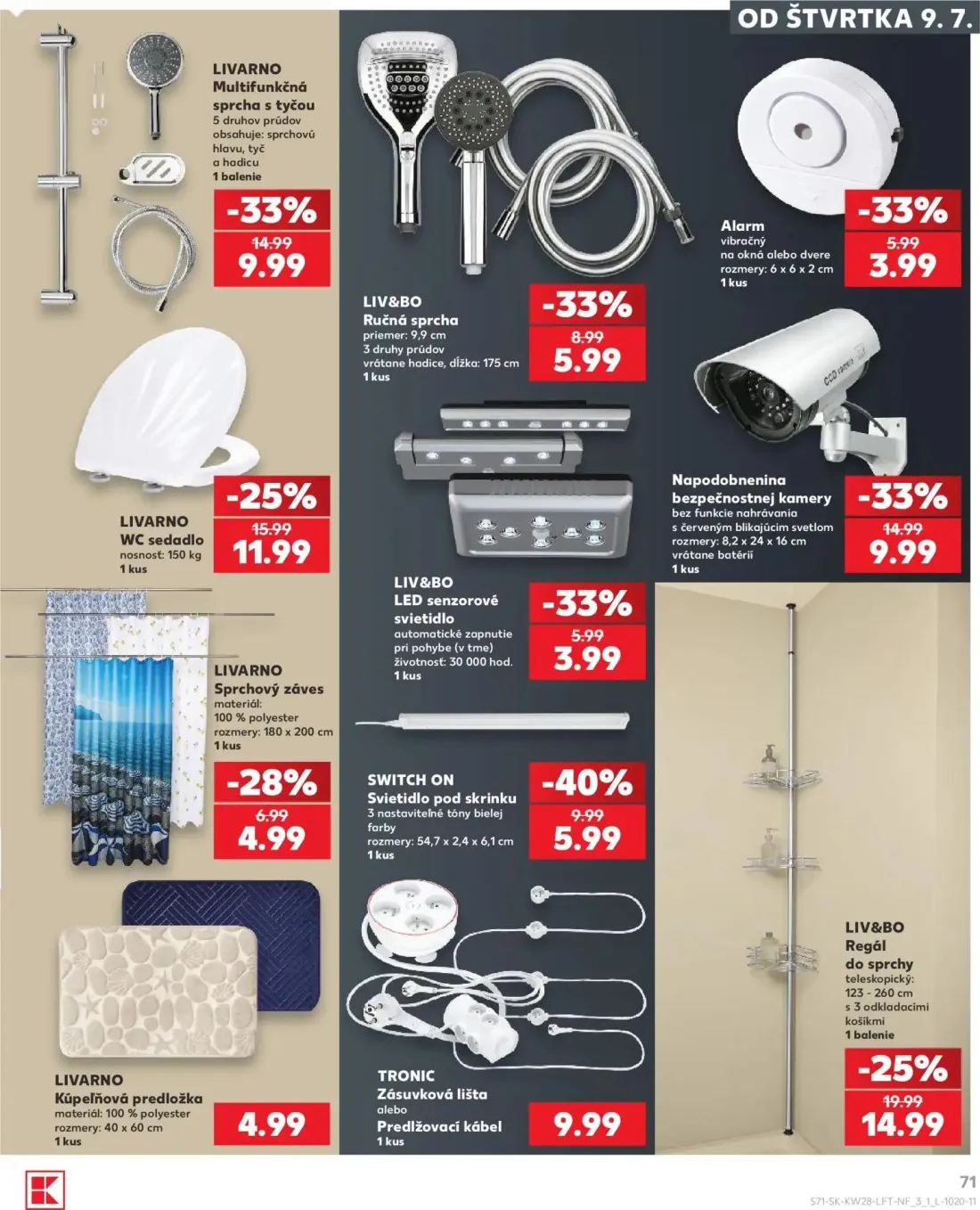 Kaufland leták, strana 71 z 82 — Multifunkčná sprcha s tyčou, Regál do sprchy, WC sedadlo