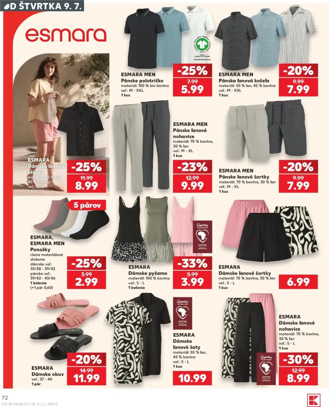 Kaufland leták, strana 72 z 82 — Dámske ľanové nohavice, Dámska ľanová blúzka, Pánske ľanové nohavice