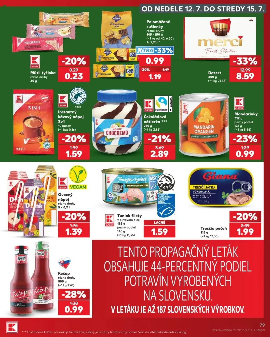 Kaufland leták, strana 79 z 82 — Dezert, Polomáčané sušienky, Müsli tyčinka