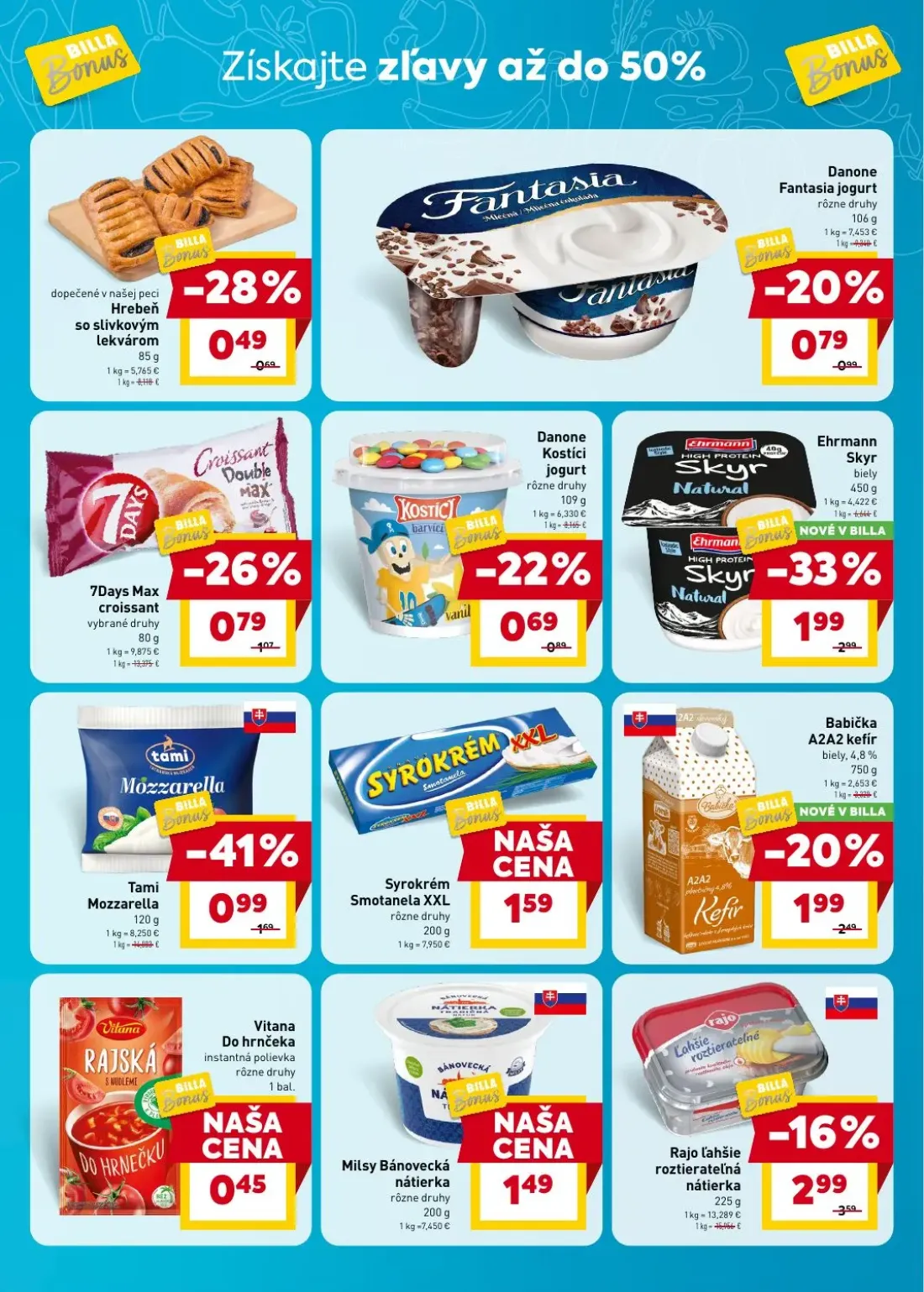 Billa leták, strana 3 z 7 — Ehrmann Skyr, Tami Mozzarella, Rajo ľahšie roztierateľná nátierka