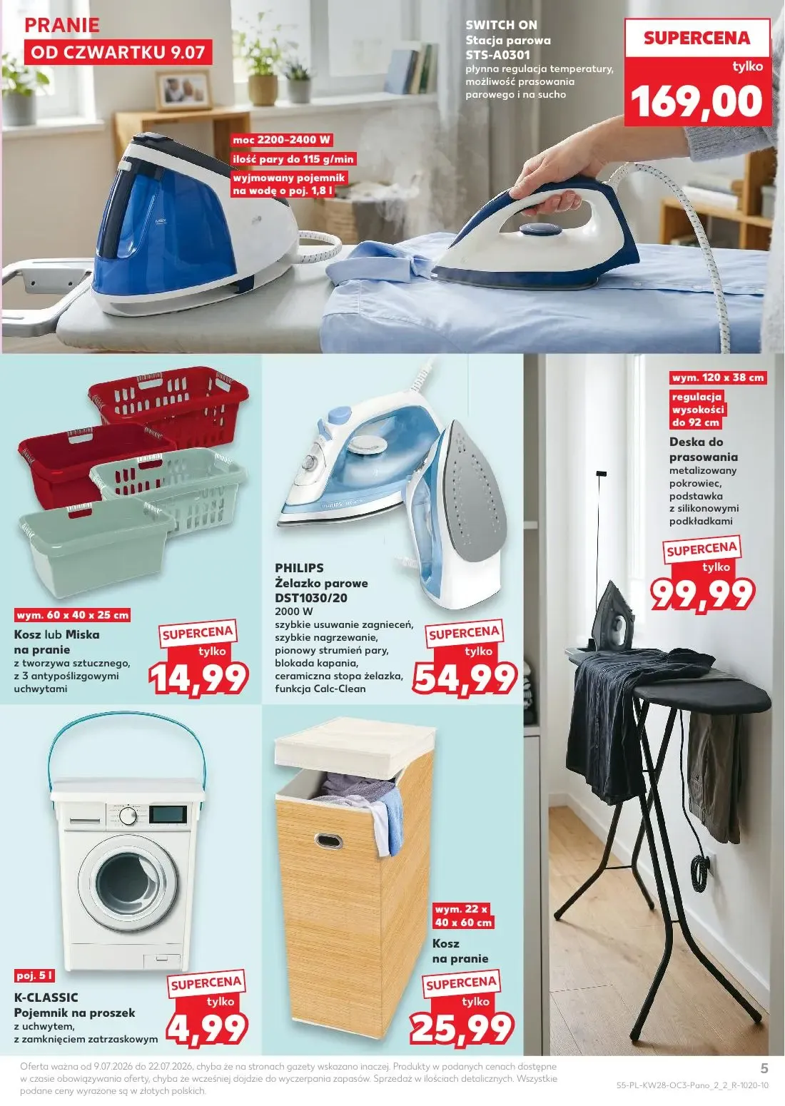 Kaufland gazetka, strona 5 z 20 — Stacja parowa STS-A0301, Kosz lub Miska na pranie, Żelazko parowe DST1030/20