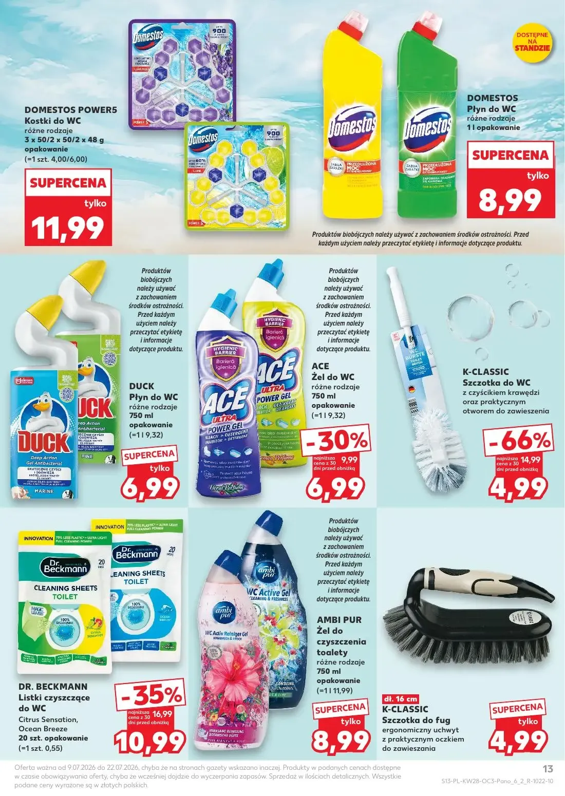 Kaufland gazetka, strona 13 z 20 — K-CLASSIC Szczotka do WC, DR. BECKMANN Listki czyszczące do WC, ACE Żel do WC