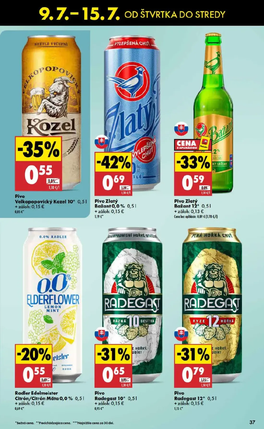 Biedronka leták, strana 37 z 48 — Zlatý Bažant 0,0%, Radegast 12°, Velkopopovický Kozel 10°