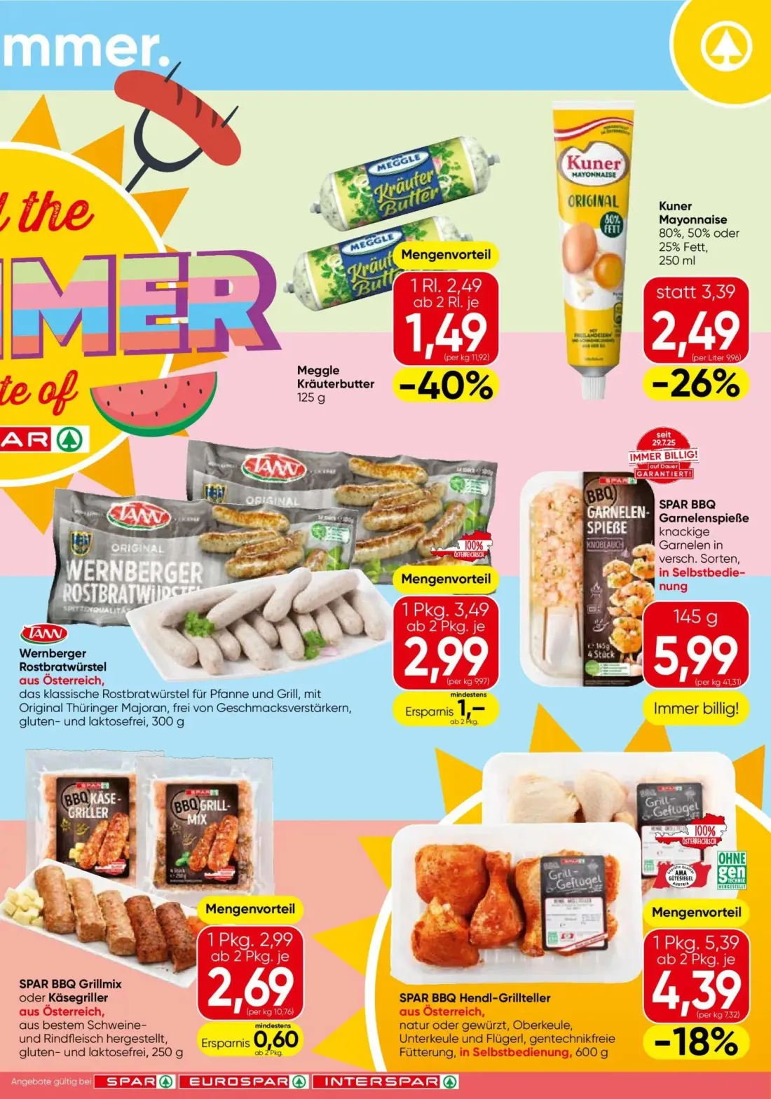 Spar Prospekt, Seite 3 von 4 — Meggle Kräuterbutter, SPAR BBQ Hendl-Grillteller, Kuner Mayonnaise