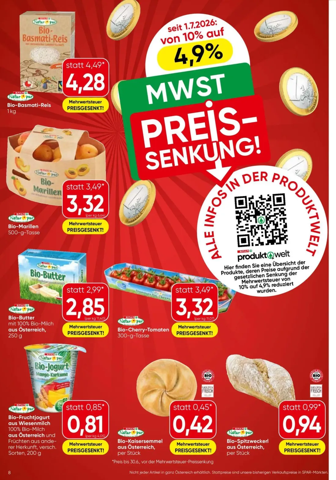 Spar Prospekt, Seite 8 von 16 — Bio-Basmati-Reis, Bio-Marillen, Bio-Cherry-Tomaten
