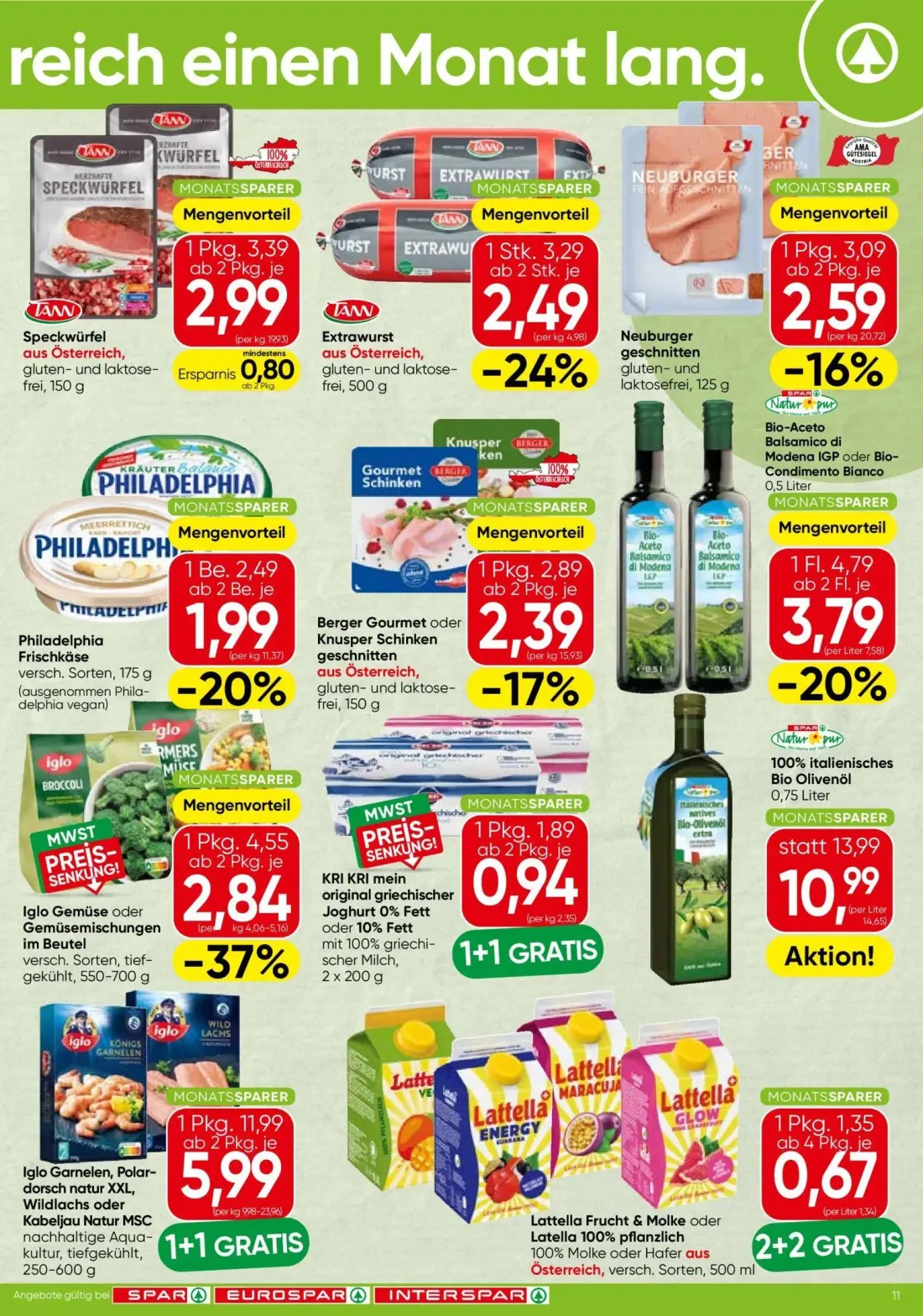 Spar Prospekt, Seite 11 von 16 — Extrawurst, Neuburger, Philadelphia Frischkäse