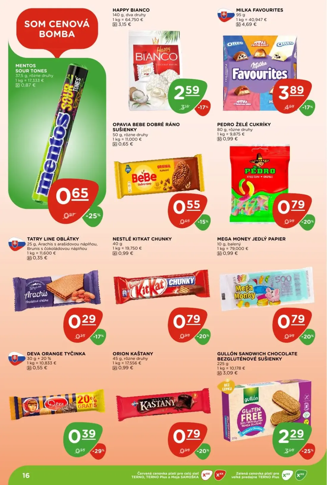 Terno leták, strana 16 z 29 — MILKA FAVOURITES, NESTLÉ KITKAT CHUNKY, ORION KAŠTANY