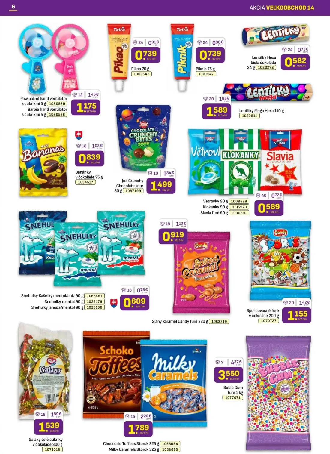 Libex leták, strana 6 z 36 — Buble Gum furé, Chocolate Toffees Storck, Lentilky Mega Hexa