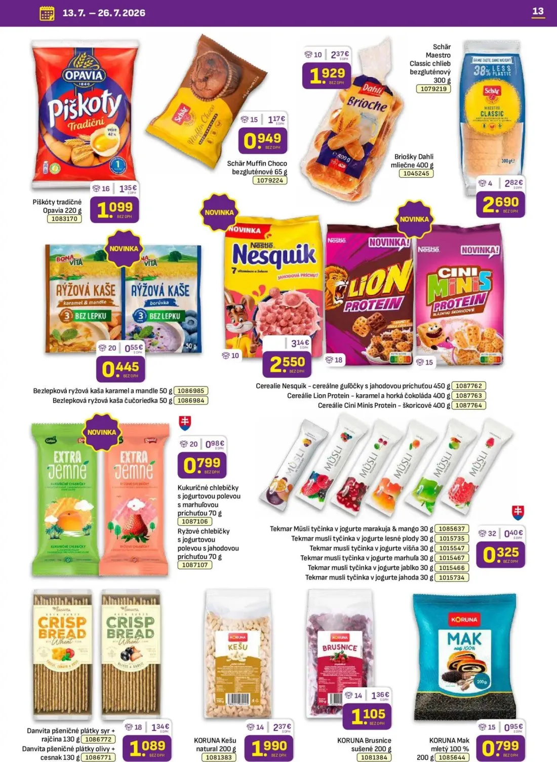 Libex leták, strana 13 z 36 — Cerealie Nesquik - cereálne guľôčky s jahodovou príchuťou, Cereálie Lion Protein - karamel a h…