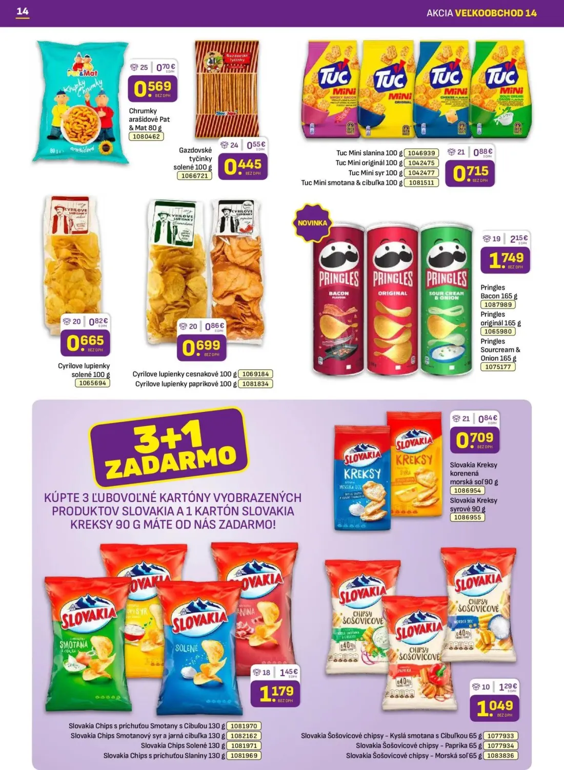 Libex leták, strana 14 z 36 — Pringles Bacon, Pringles originál, Pringles Sourcream & Onion