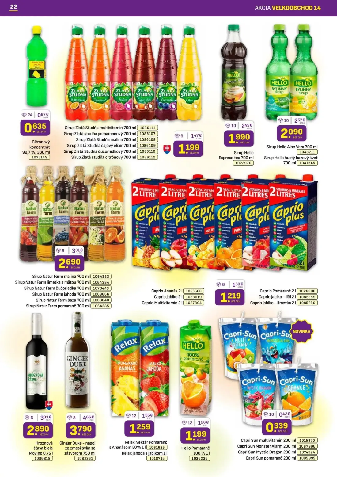 Libex leták, strana 22 z 36 — Ginger Duke - nápoj zo zmesi bylín so zázvorom, Sirup Natur Farm pomaranč, Sirup Hello hustý b…