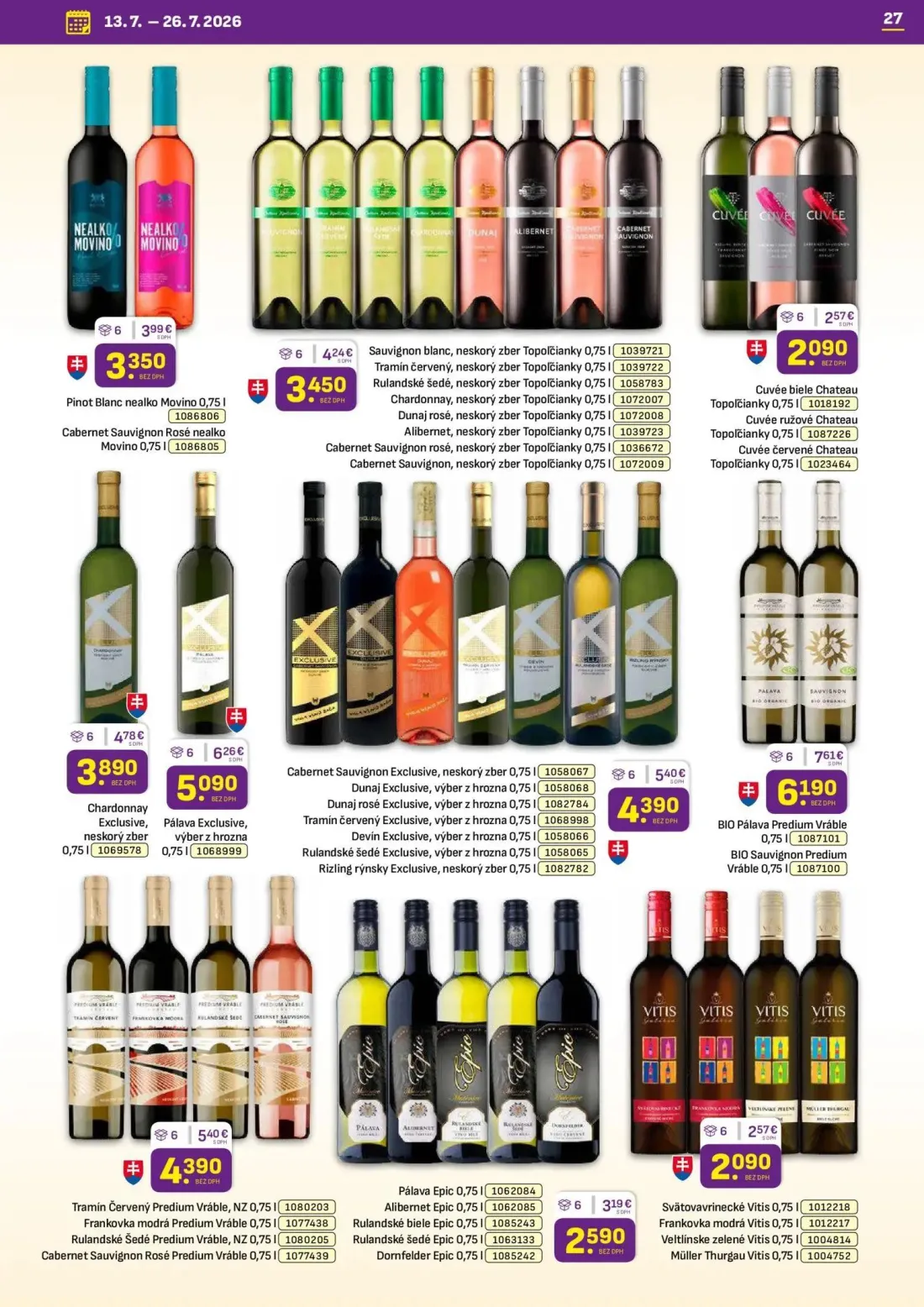 Libex leták, strana 27 z 36 — BIO Pálava Predium Vráble, Pálava Exclusive, výber z hrozna, Cabernet Sauvignon Exclusive, nes…