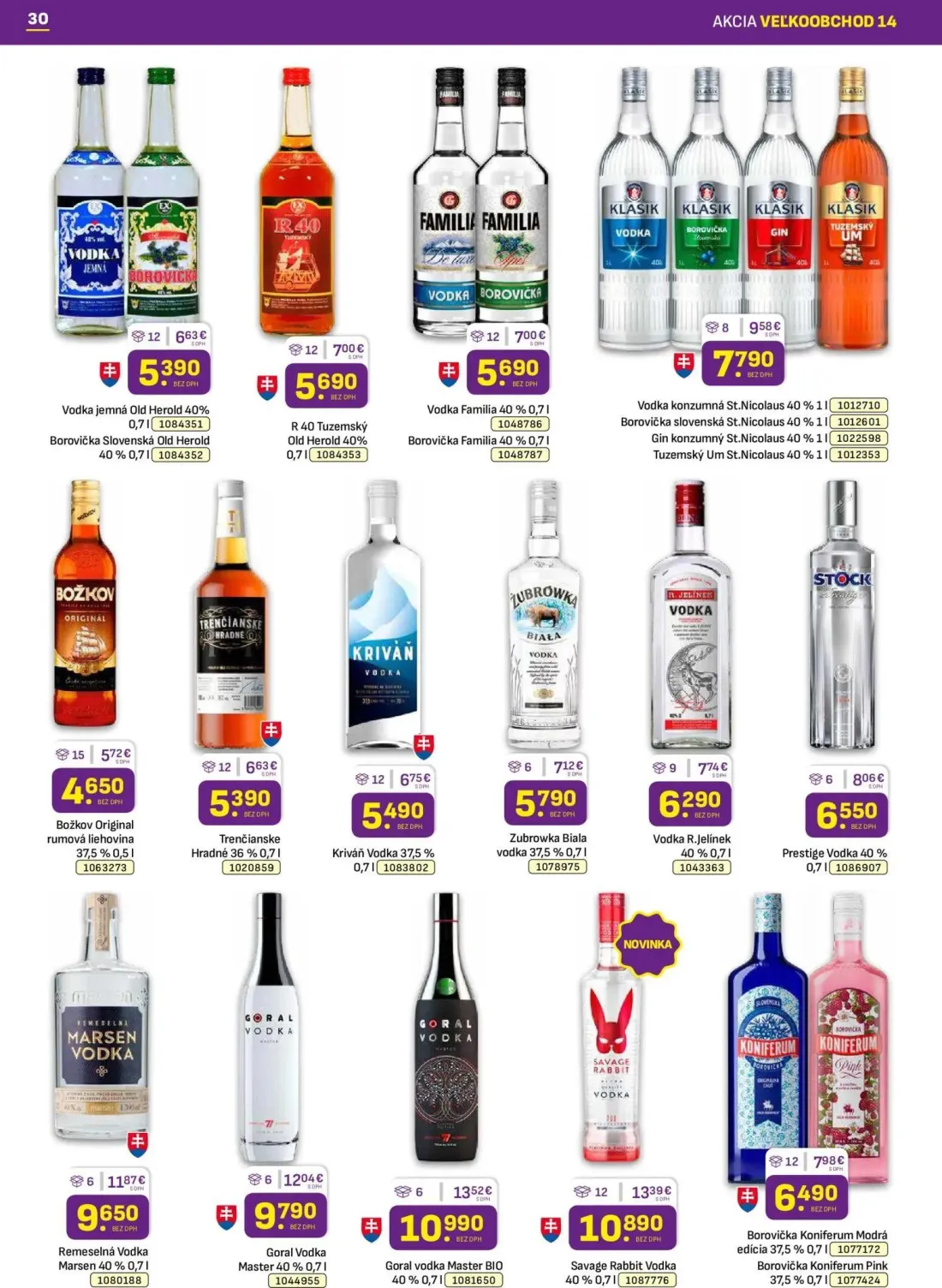 Libex leták, strana 30 z 36 — Goral vodka Master BIO 40%, Savage Rabbit Vodka 40%, Goral Vodka Master 40%