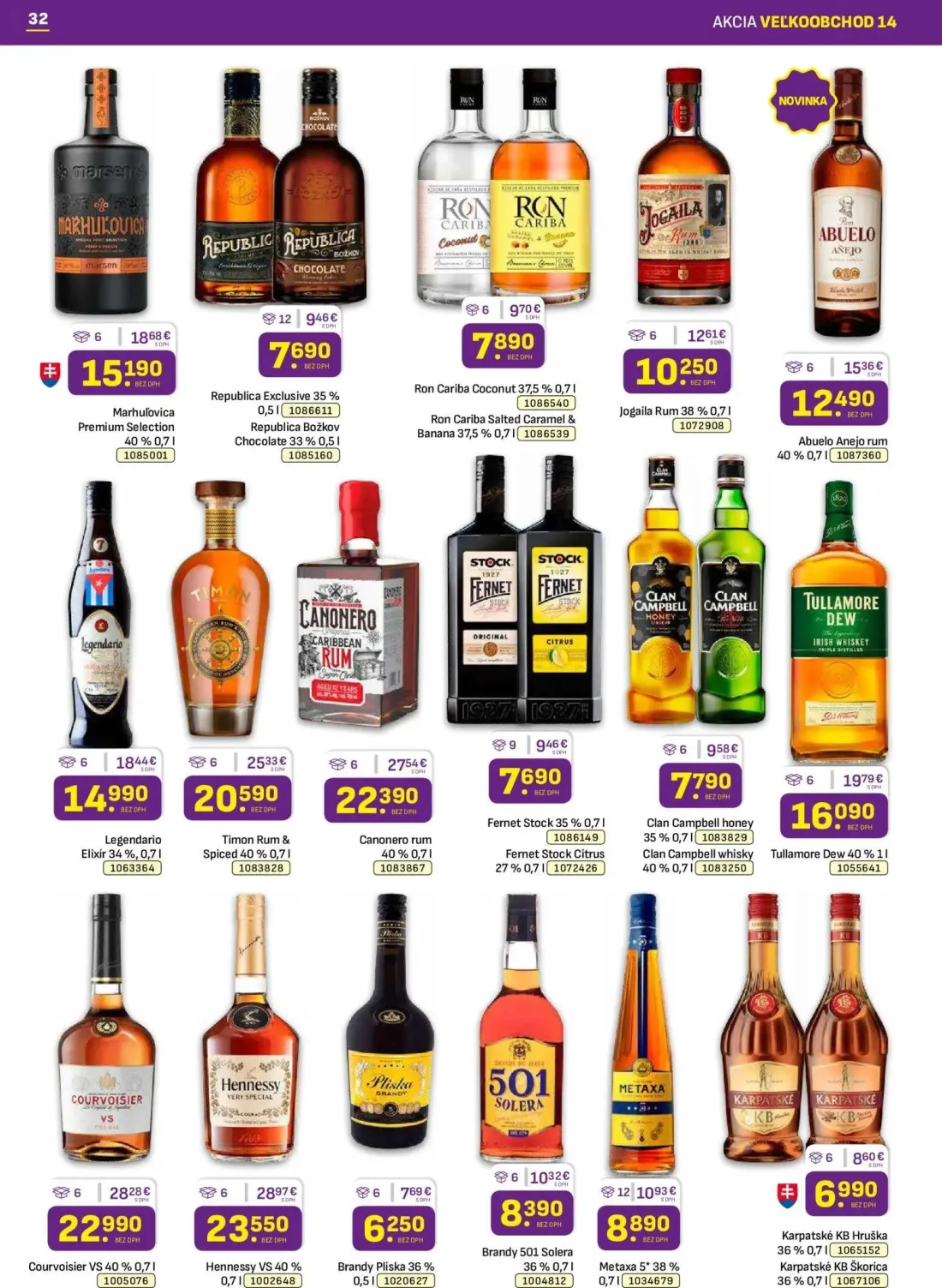 Libex leták, strana 32 z 36 — Hennessy VS, Courvoisier VS, Canonero rum