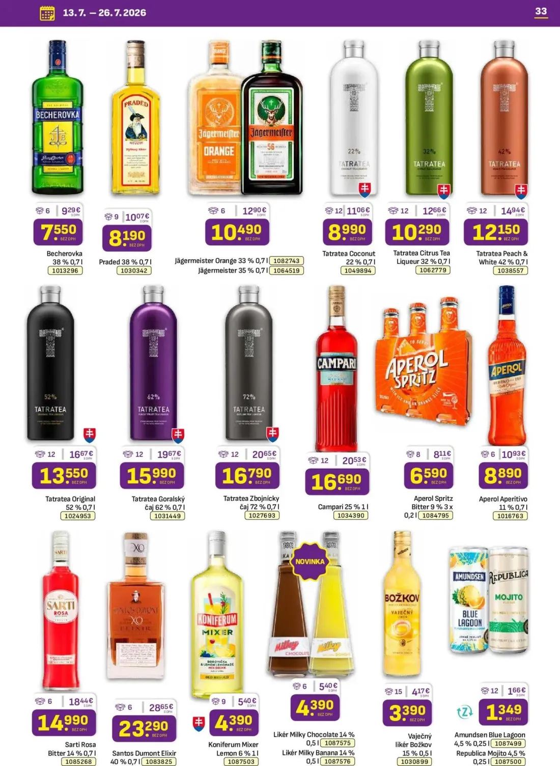 Libex leták, strana 33 z 36 — Santos Dumont Elixir, Tatratea Zbojnícky čaj, Campari