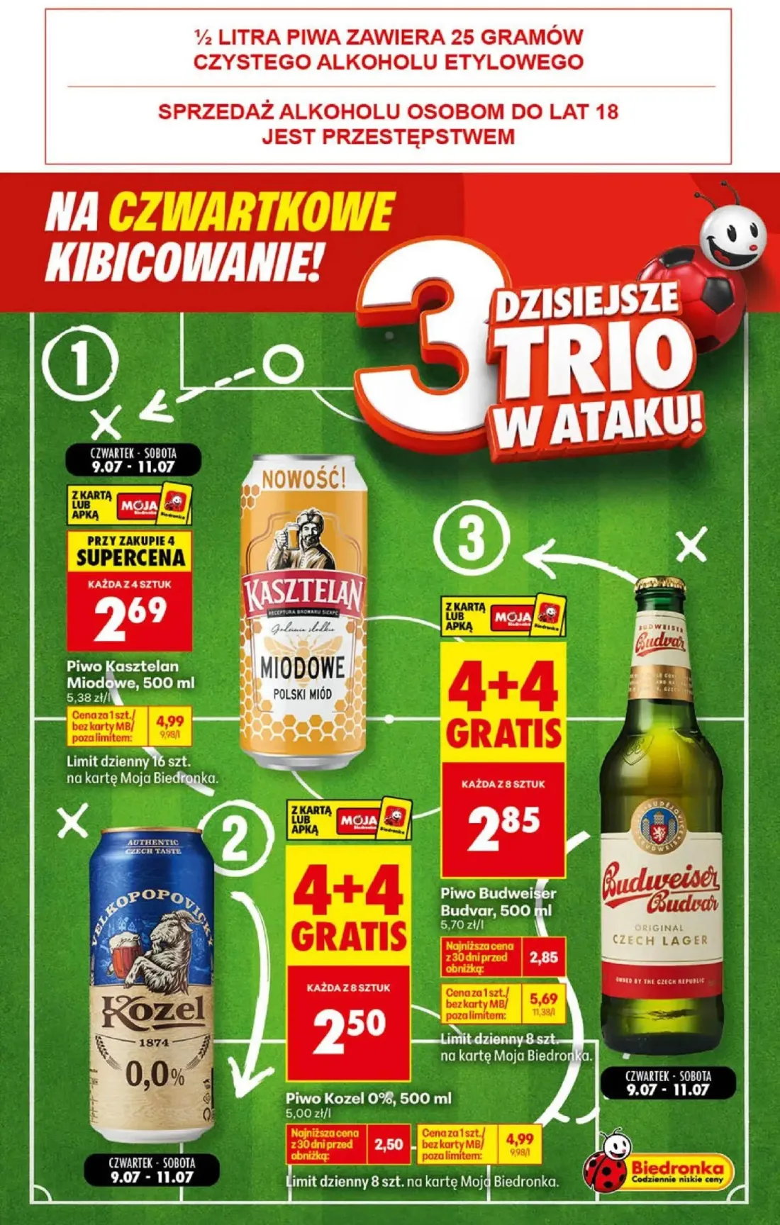 Biedronka gazetka, strona 4 z 5 — Piwo Budweiser Budvar, Piwo Kozel 0%, Piwo Kasztelan Miodowe