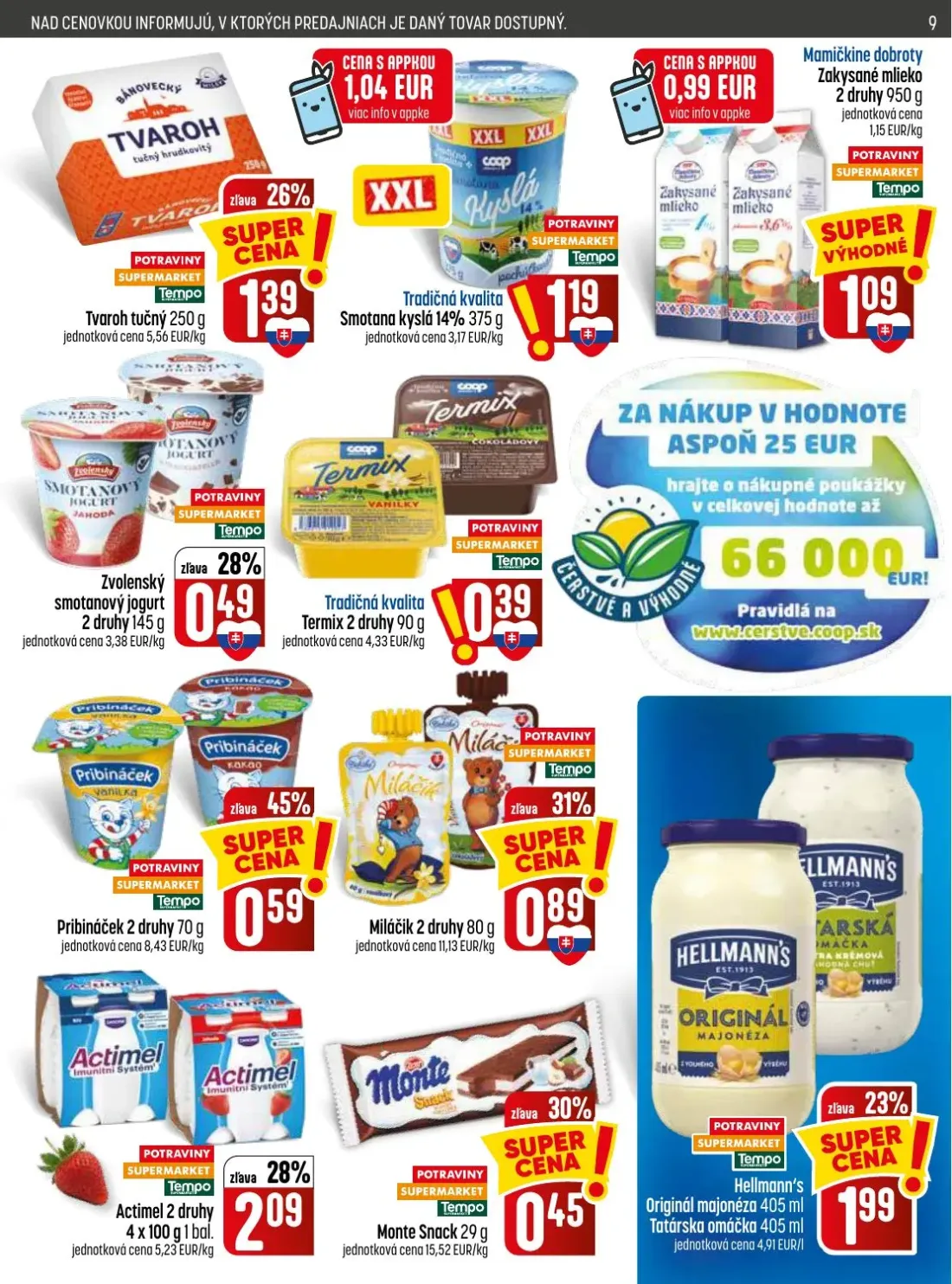 Coop Jednota leták, strana 9 z 32 — Tvaroh tučný, Actimel, Hellmann's Originál majonéza