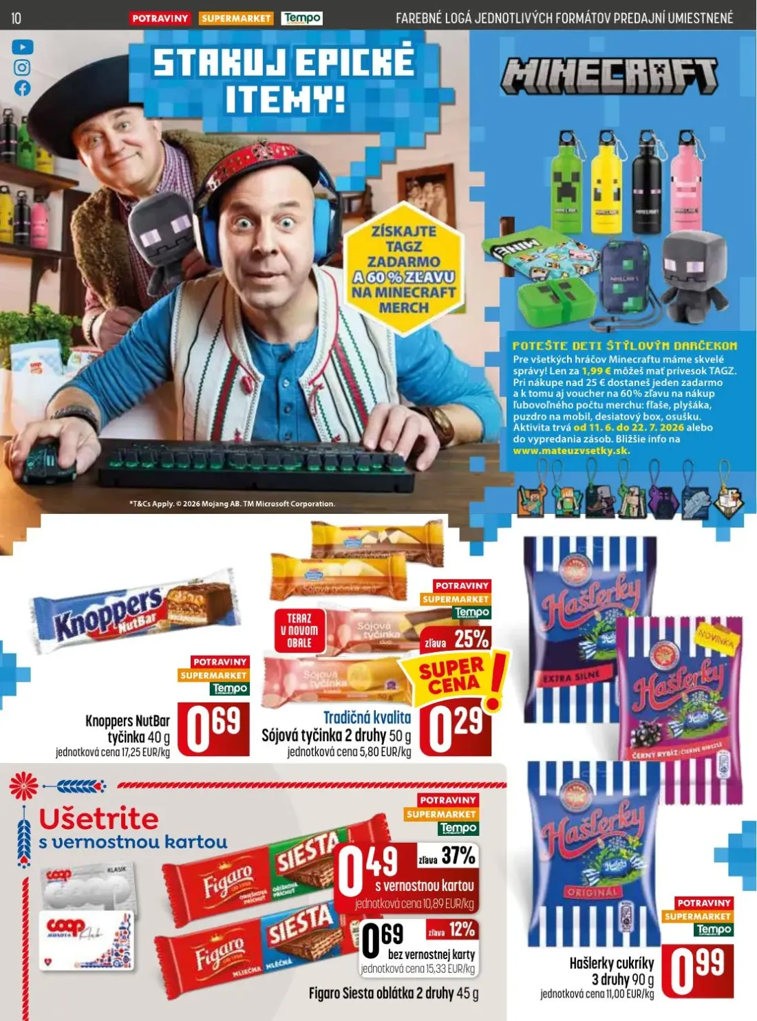 Coop Jednota leták, strana 10 z 32 — Figaro Siesta oblátka 2 druhy, Knoppers NutBar tyčinka, Sójová tyčinka 2 druhy