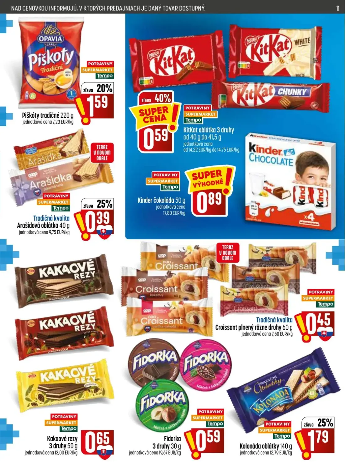 Coop Jednota leták, strana 11 z 32 — Piškóty tradičné, KitKat oblátka, Tradičná kvalita Arašidová oblátka