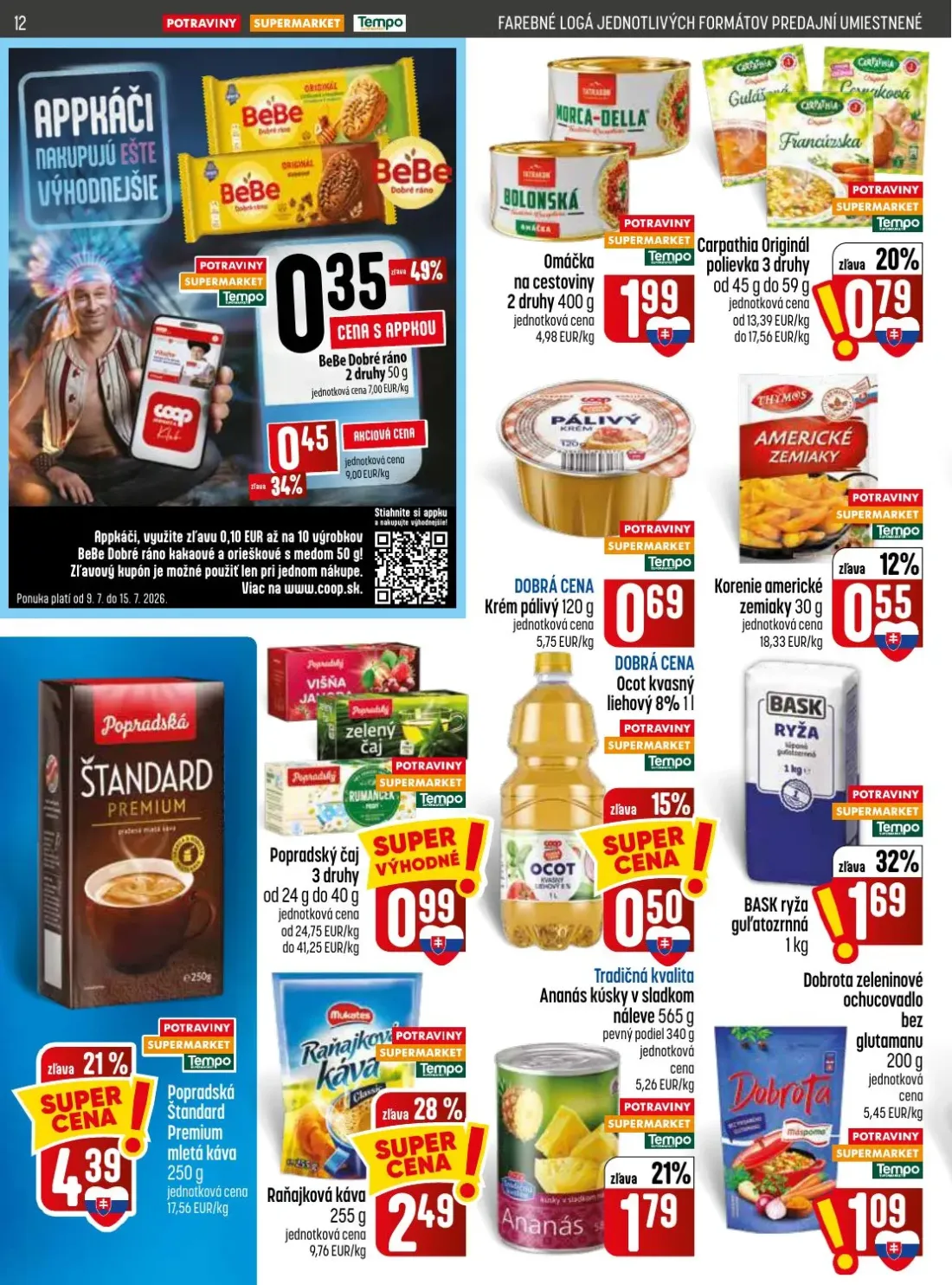 Coop Jednota leták, strana 12 z 32 — BASK ryža guľatozrnná, Ananás kúsky v sladkom náleve, Ocot kvasný liehový 8%