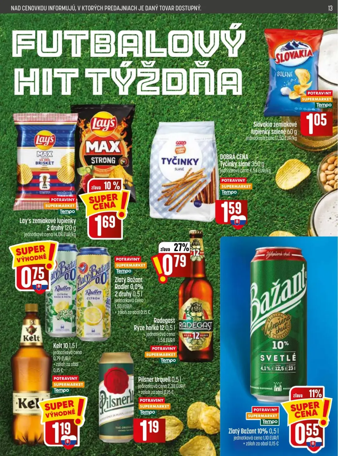 Coop Jednota leták, strana 13 z 32 — Lay's zemiakové lupienky, Slovakia zemiakové lupienky solené, Tyčinky slané