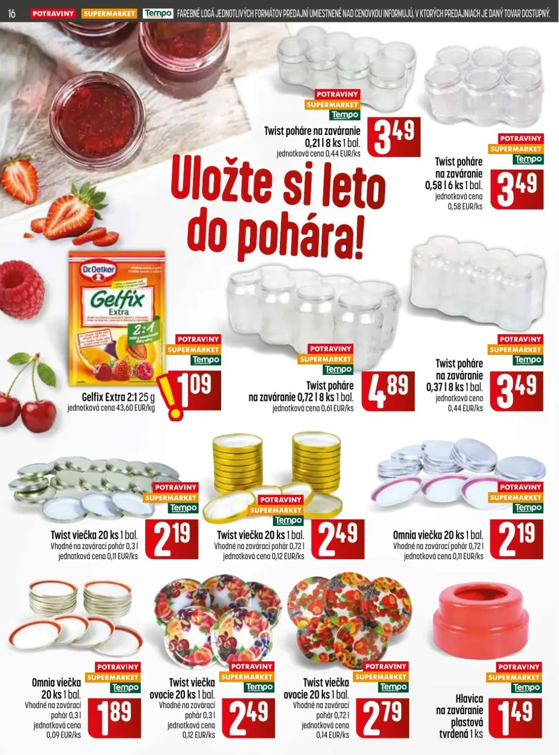 Coop Jednota leták, strana 16 z 32 — Twist poháre na zaváranie, Twist poháre na zaváranie, Gelfix Extra 2:1