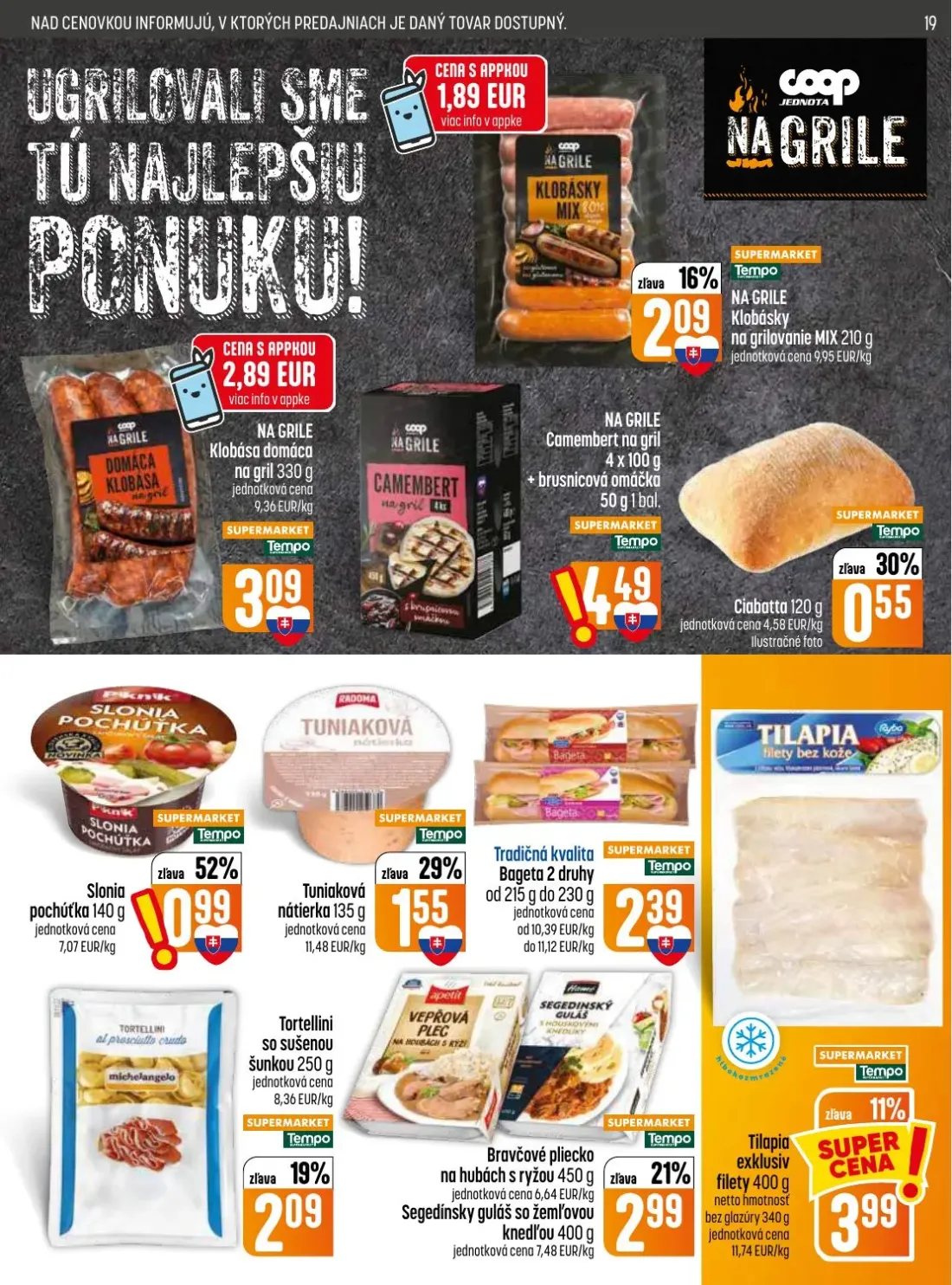 Coop Jednota leták, strana 19 z 32 — Klobásky na grilovanie MIX, Klobása domáca na gril, Camembert na gril