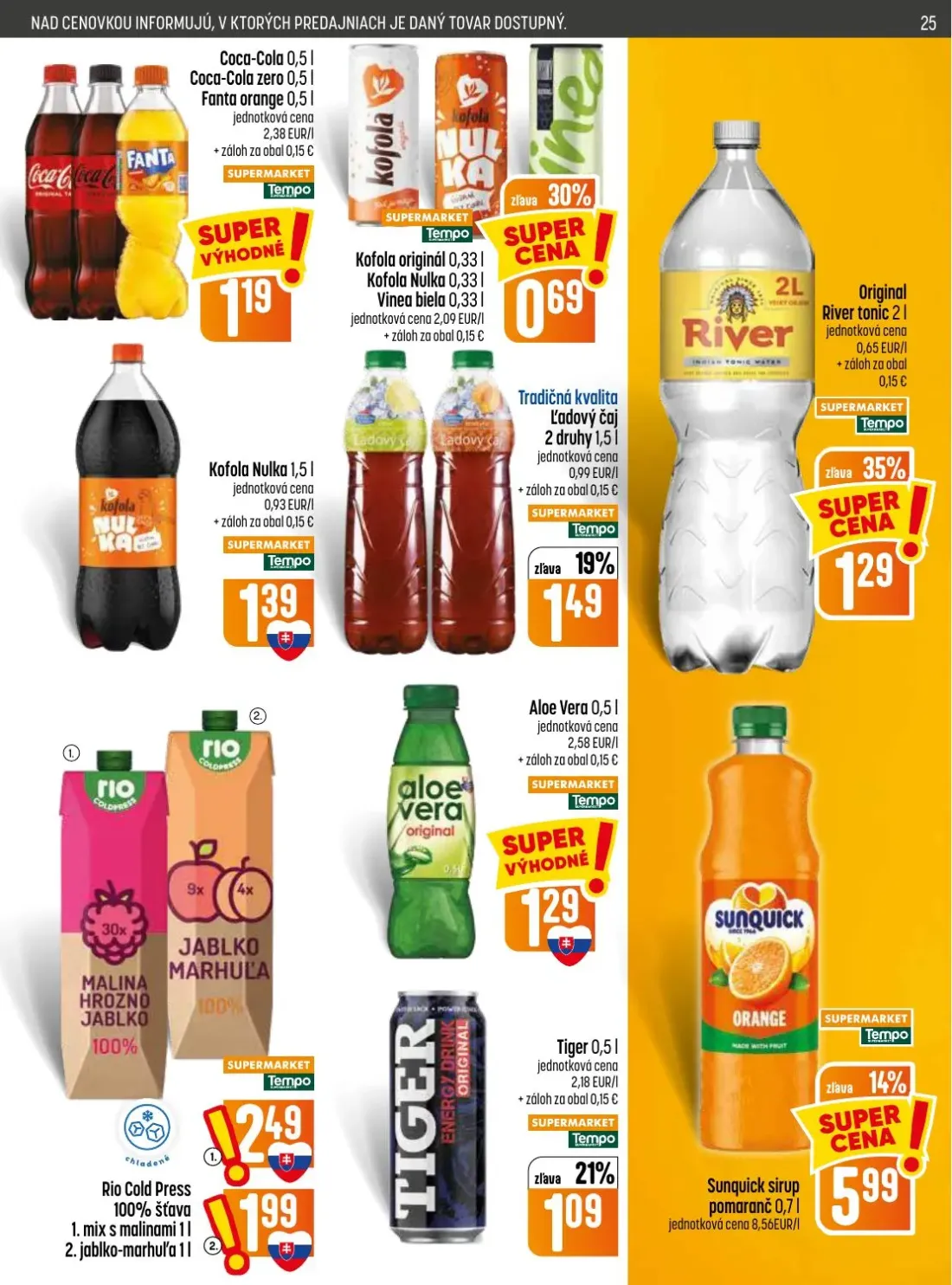Coop Jednota leták, strana 25 z 32 — Rio Cold Press 100% šťava, Coca-Cola, Coca-Cola zero