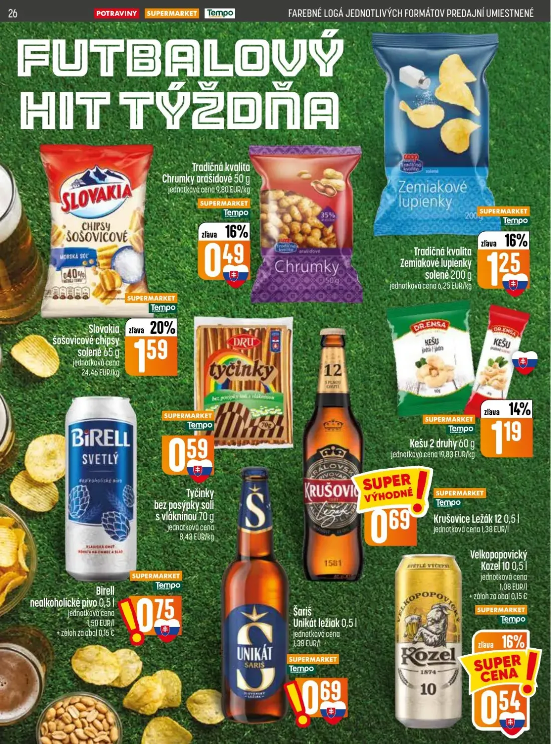 Coop Jednota leták, strana 26 z 32 — Chrumky arašidové, Slovakia šošovicové chipsy solené, Zemiakové lupienky solené