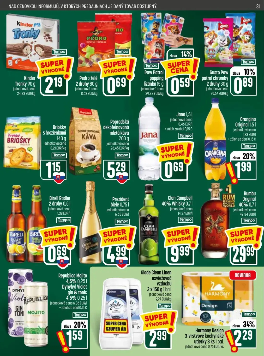 Coop Jednota leták, strana 31 z 32 — Harmony Design 3-vrstvové kuchynské utierky, Orangina Original, Paw Patrol popping líza…