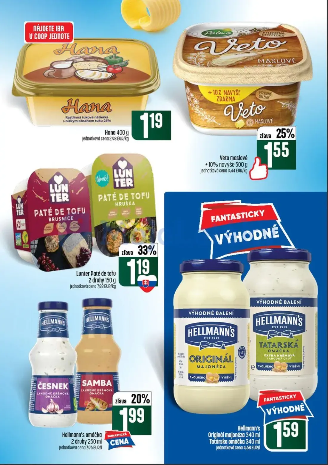 Coop Tempo leták, strana 15 z 56 — Hana Rastlinná tuková nátierka, Veto maslové, Lunter Paté de tofu