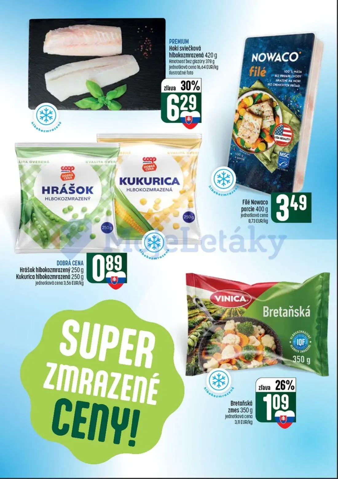 Coop Tempo leták, strana 16 z 56 — Hoki sviečková hlbokozmrazená, Filé Nowaco porcie, Hrášok hlbokozmrazený