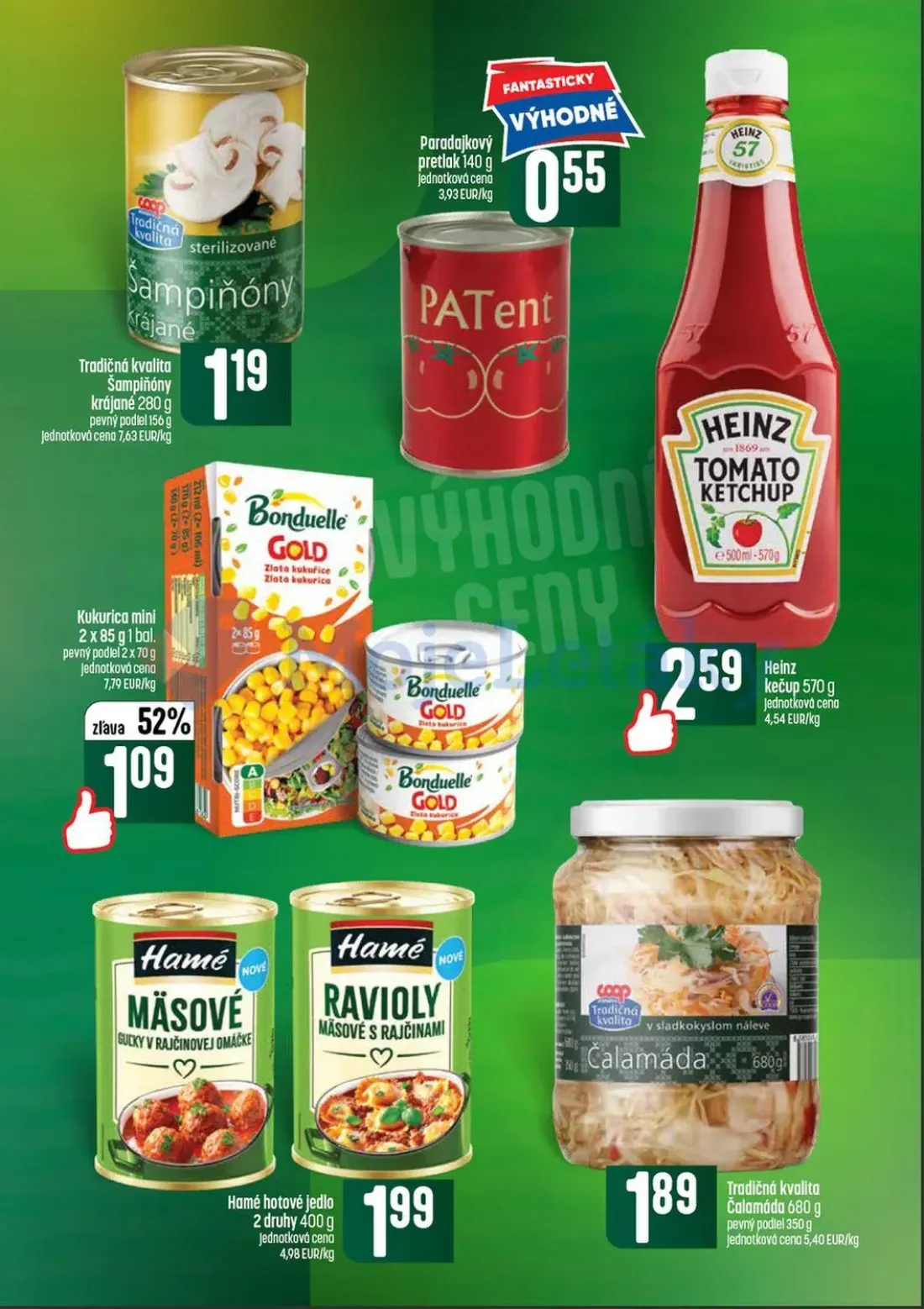 Coop Tempo leták, strana 29 z 56 — Šampiňóny krájané, Paradajkový pretlak, Bonduelle GOLD Kukurica mini