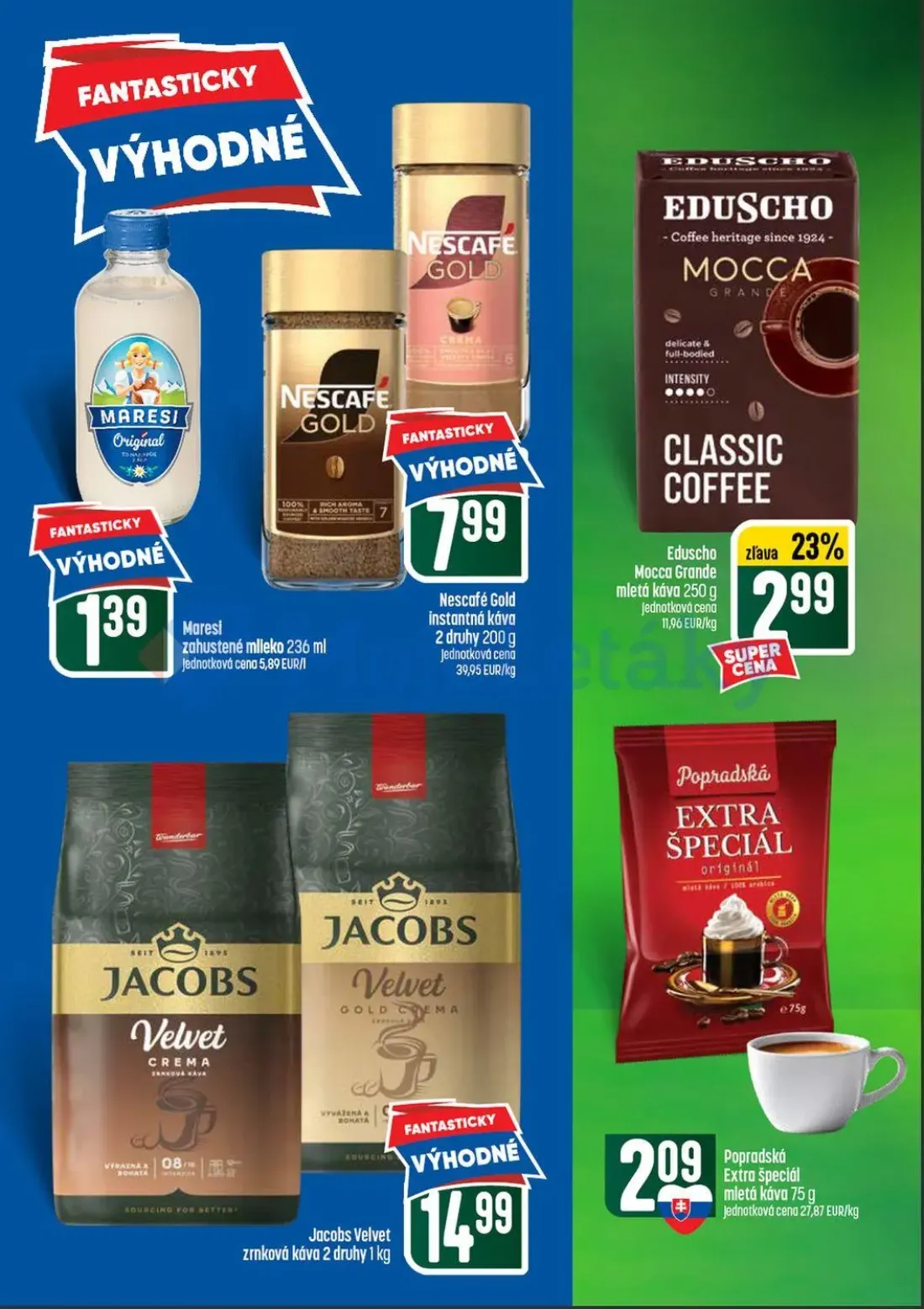 Coop Tempo leták, strana 38 z 56 — Maresi zahustené mlieko, Nescafé Gold instantná káva, Eduscho Mocca Grande mletá káva