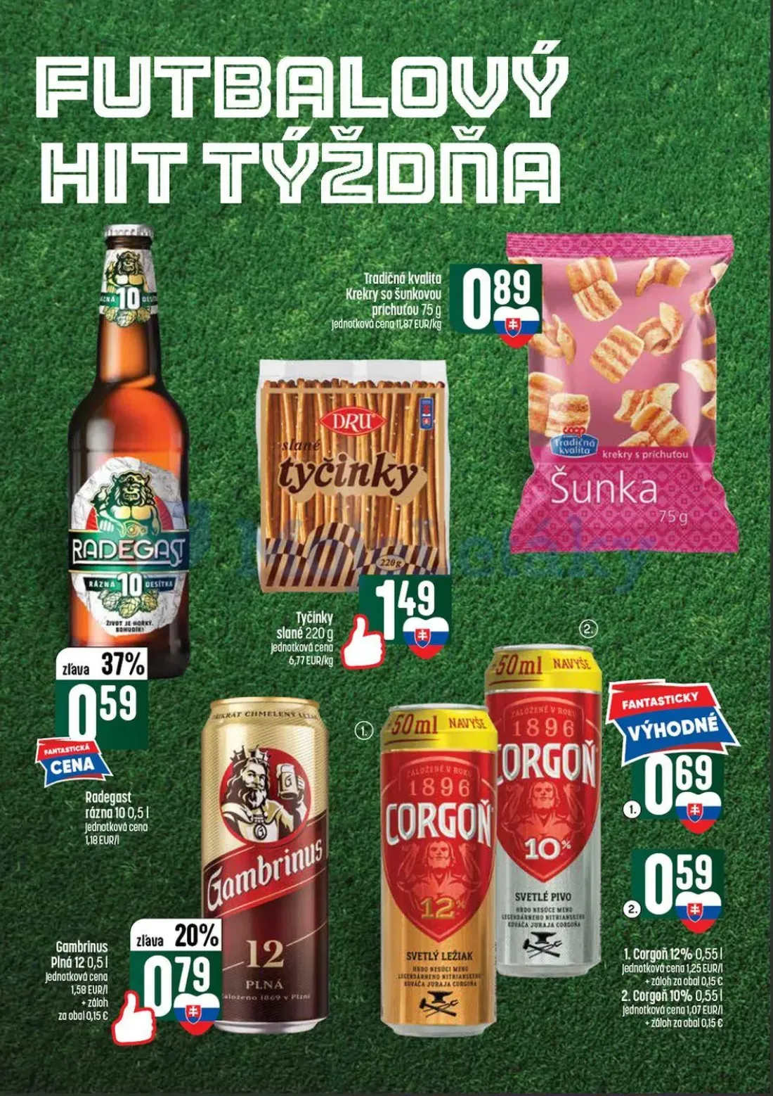 Coop Tempo leták, strana 40 z 56 — Krekry so šunkovou príchuťou, Tyčinky slané, Radegast rázná 10