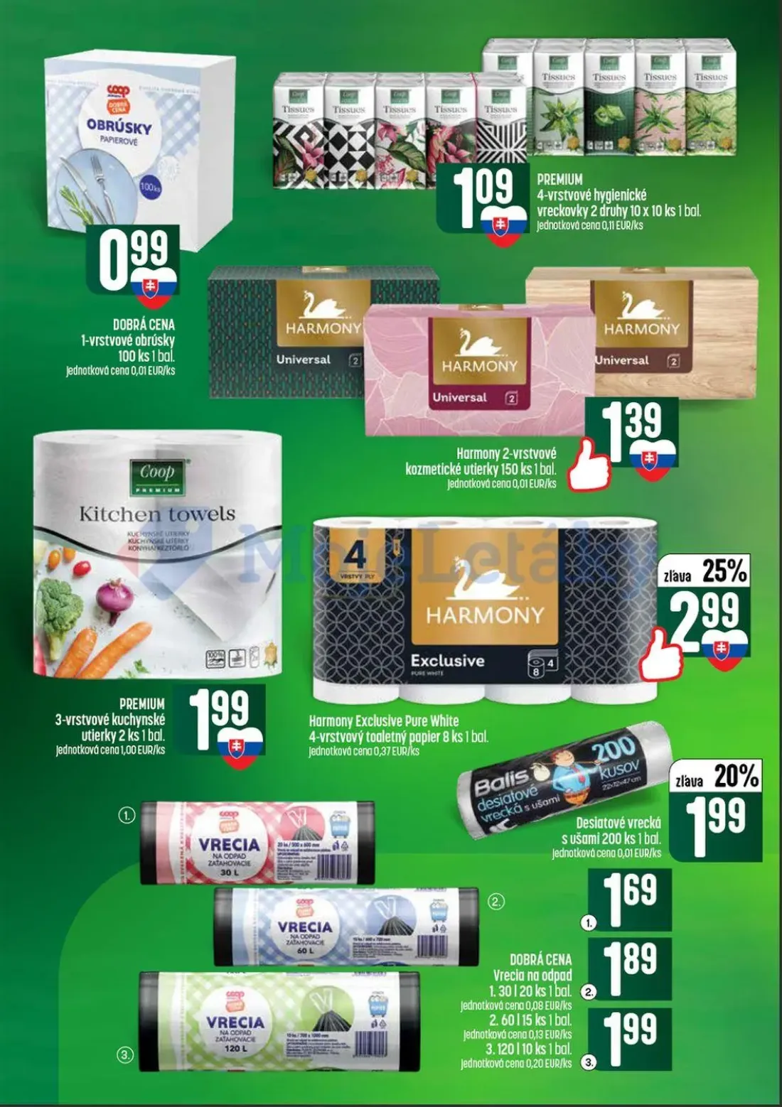Coop Tempo leták, strana 54 z 56 — Harmony Exclusive Pure White 4-vrstvový toaletný papier, Desiatové vrecká s ušami, Vrecia…