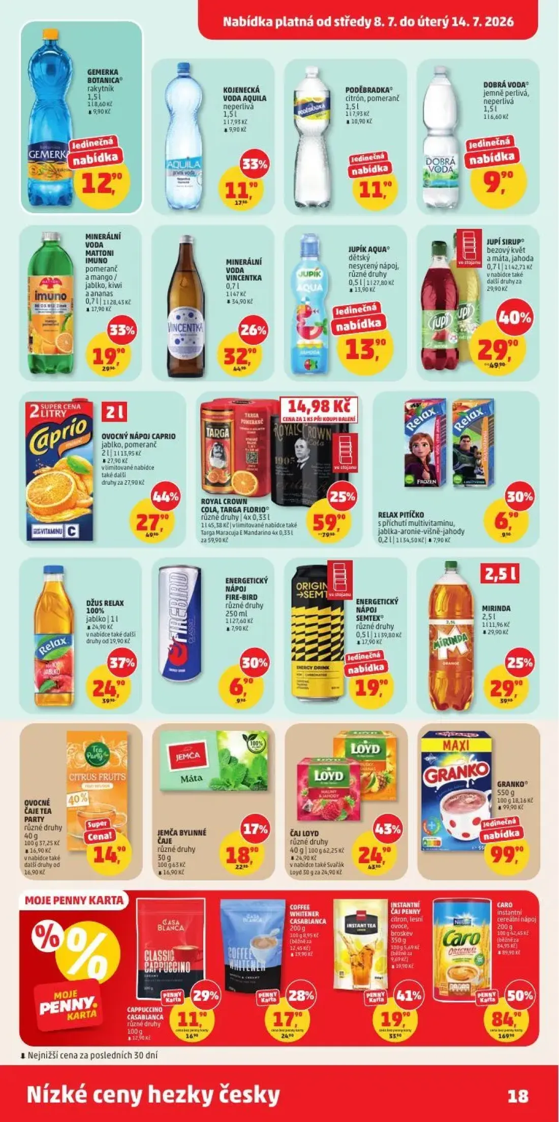 PENNY leták, strana 18 z 35 — OVOCNÝ NÁPOJ CAPRIO jablko, pomeranč, JUPÍ SIRUP® bezový květ a máta, jahoda, ROYAL CROWN COLA…